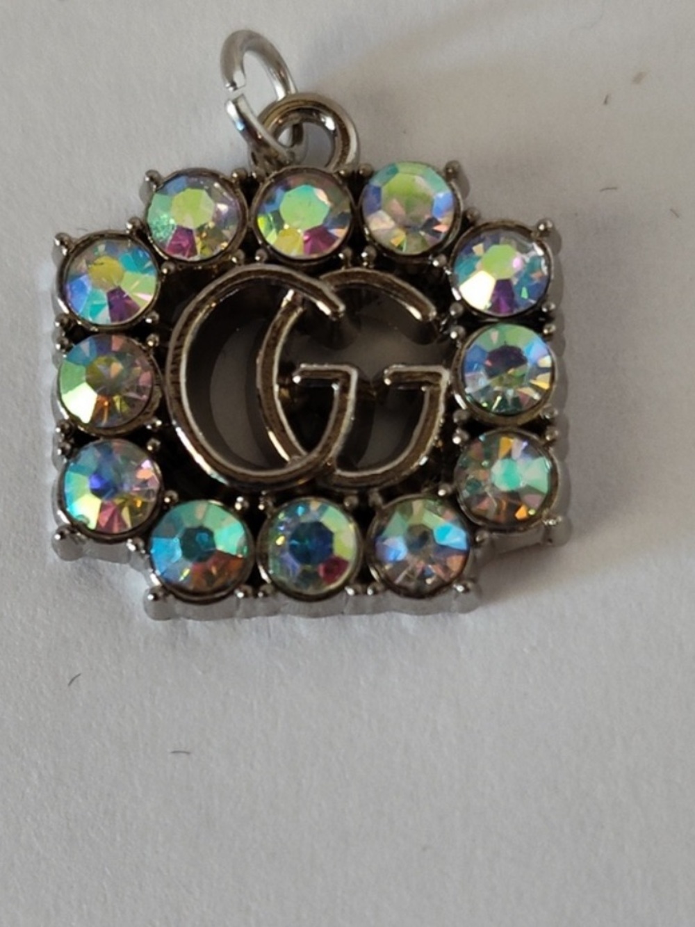Pendant/Zipper Pull Crystal Square Pendant Charm in Aurora Borealis with GG logo